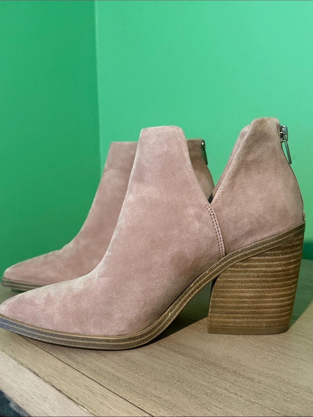 Vince Camuto Blush Suede Cutout Ankle Boots